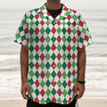 Merry Christmas Argyle Pattern Print Textured Short Sleeve Shirt