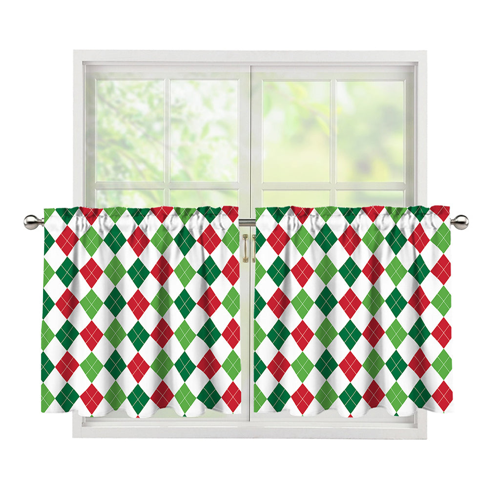 Merry Christmas Argyle Pattern Print Tier Curtains