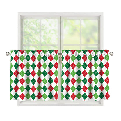 Merry Christmas Argyle Pattern Print Tier Curtains