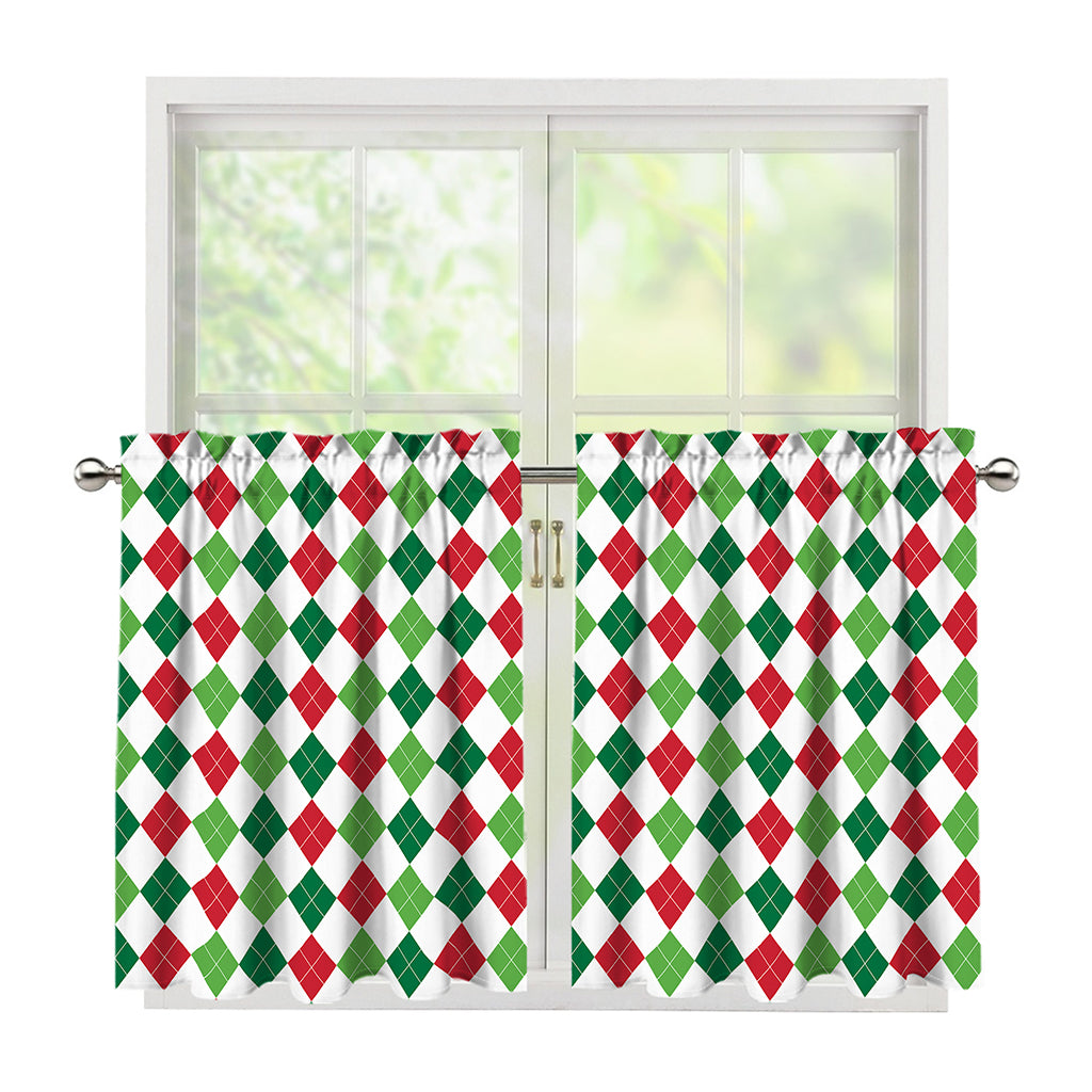 Merry Christmas Argyle Pattern Print Tier Curtains