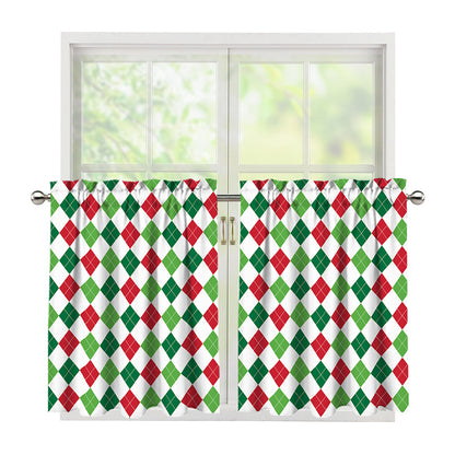 Merry Christmas Argyle Pattern Print Tier Curtains