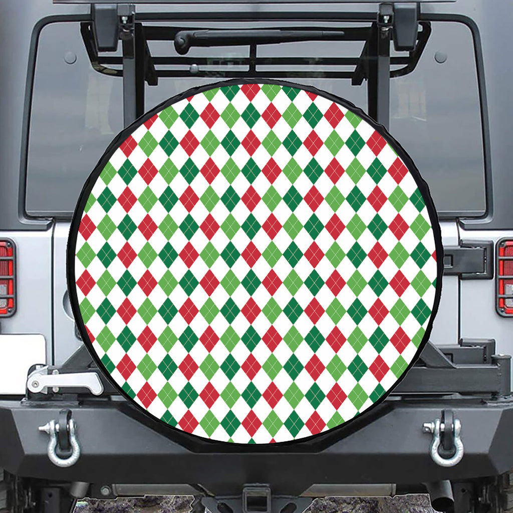 Merry Christmas Argyle Pattern Print Tire Cover