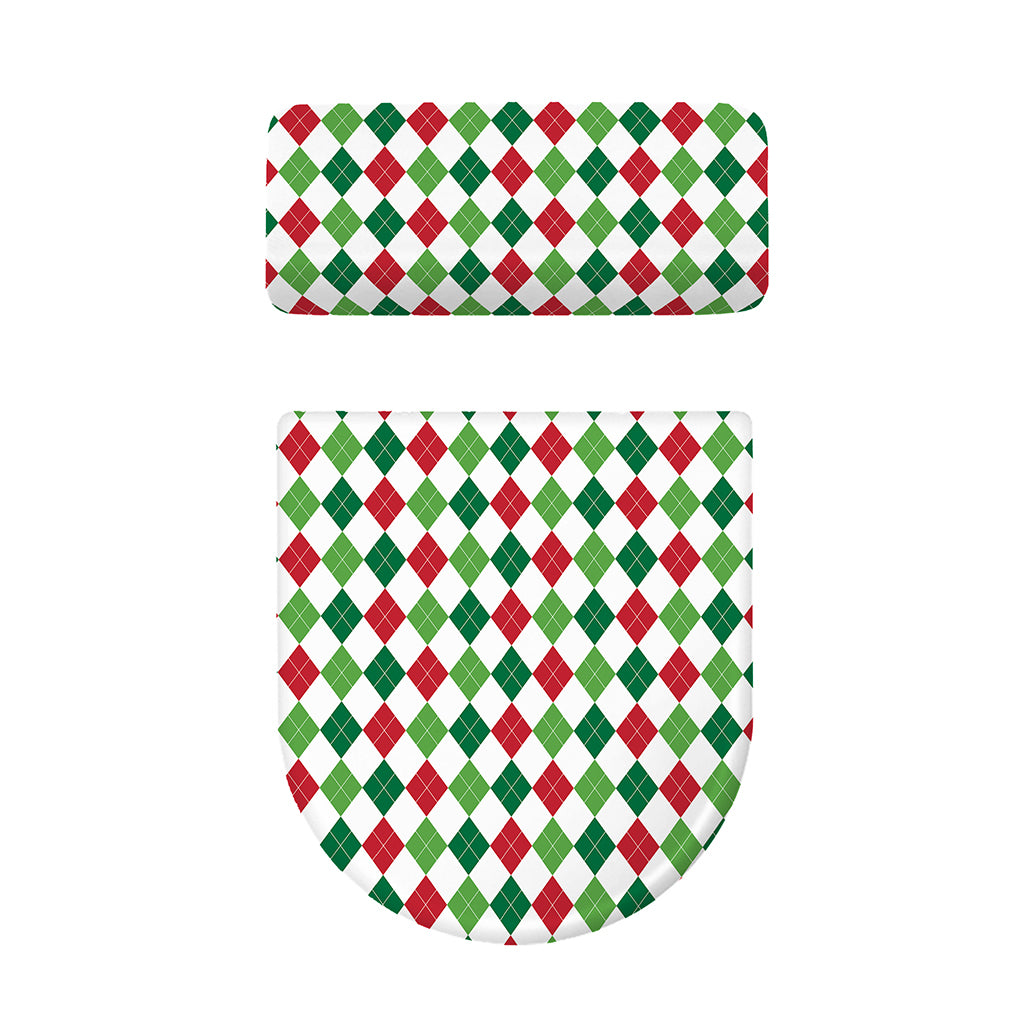 Merry Christmas Argyle Pattern Print Toilet Lid And Tank Cover Set