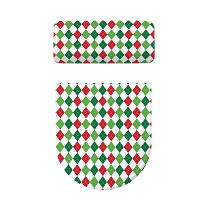 Merry Christmas Argyle Pattern Print Toilet Lid And Tank Cover Set