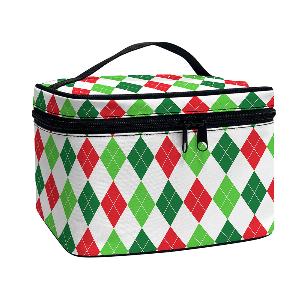 Merry Christmas Argyle Pattern Print Travel Makeup Bag