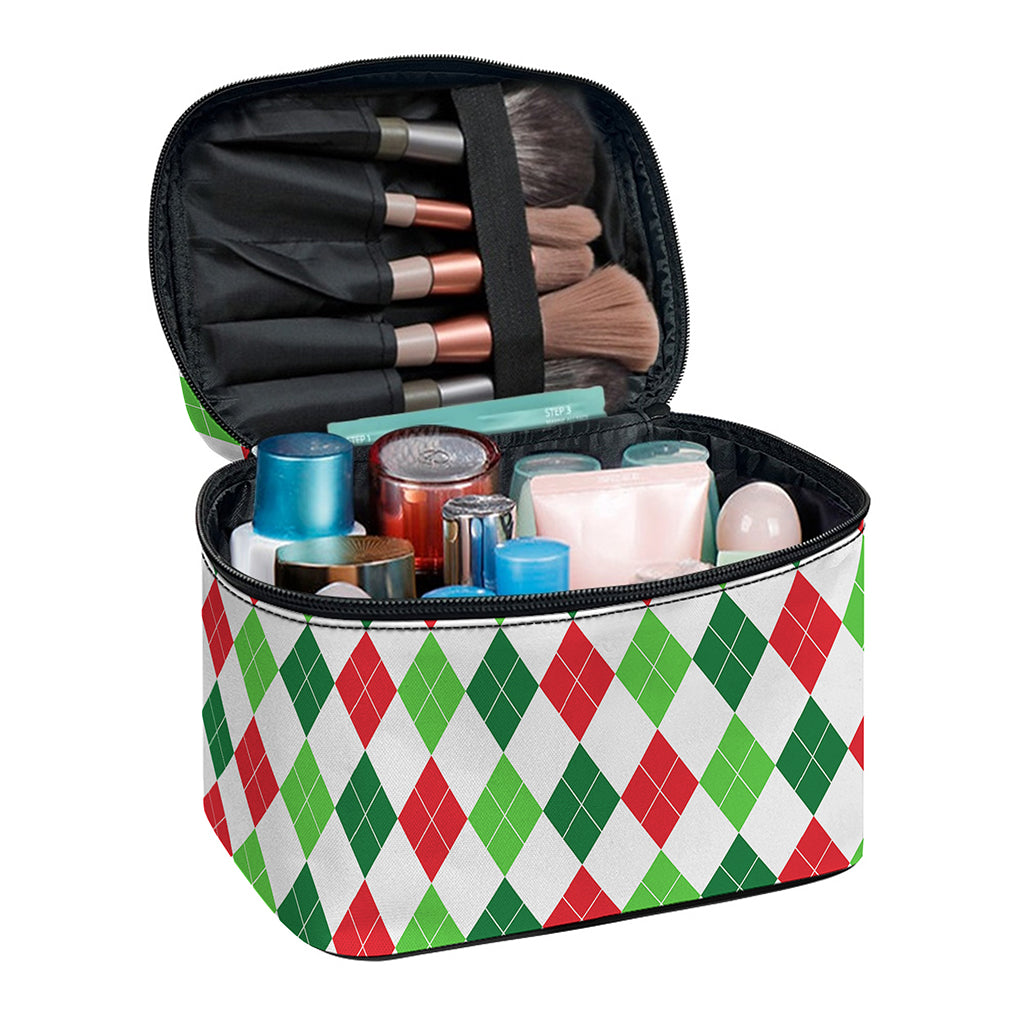 Merry Christmas Argyle Pattern Print Travel Makeup Bag