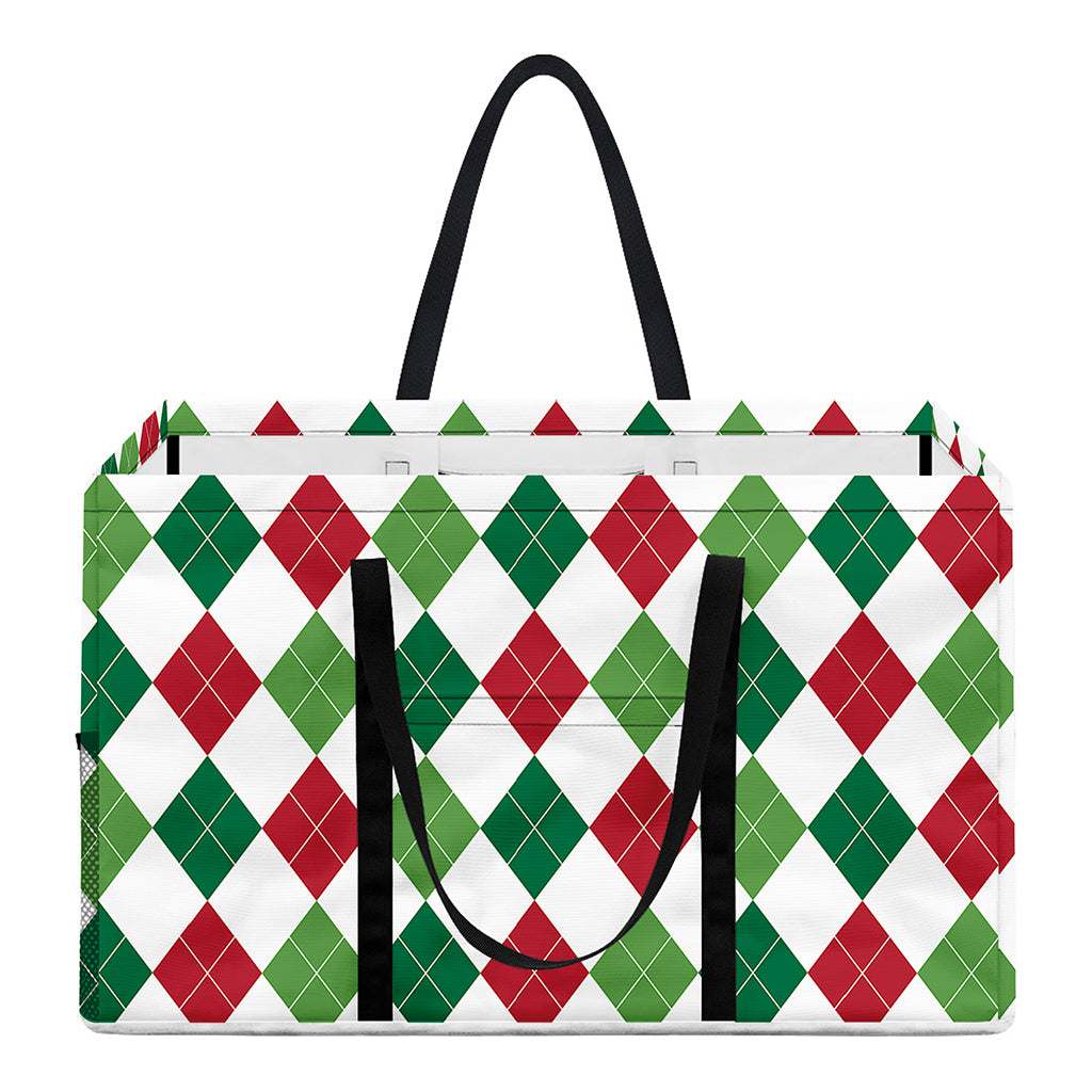 Merry Christmas Argyle Pattern Print Utility Tote Bag