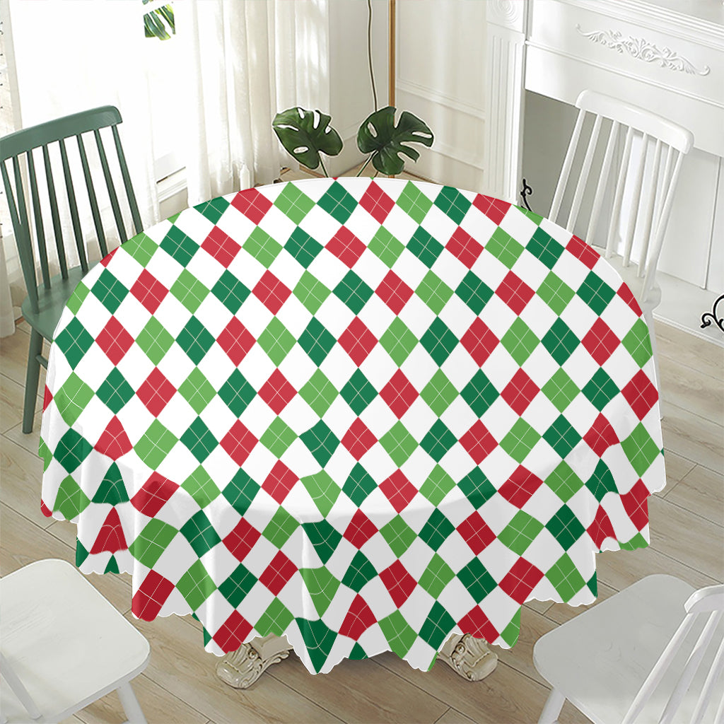 Merry Christmas Argyle Pattern Print Waterproof Round Tablecloth