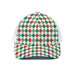 Merry Christmas Argyle Pattern Print White Mesh Trucker Cap