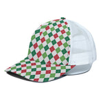 Merry Christmas Argyle Pattern Print White Mesh Trucker Cap