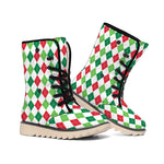 Merry Christmas Argyle Pattern Print Winter Boots