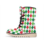 Merry Christmas Argyle Pattern Print Winter Boots