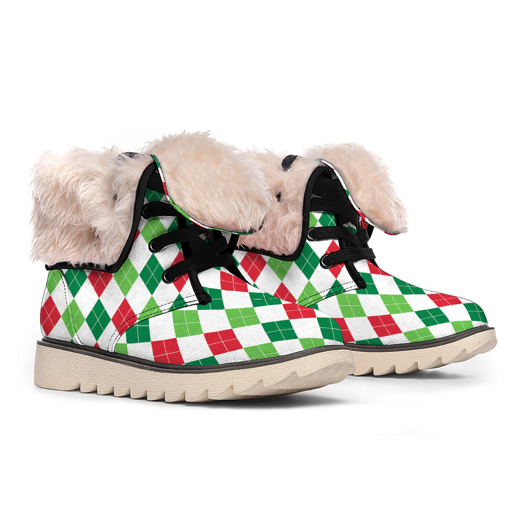 Merry Christmas Argyle Pattern Print Winter Boots