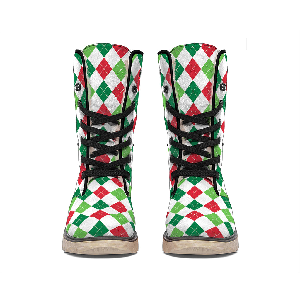 Merry Christmas Argyle Pattern Print Winter Boots