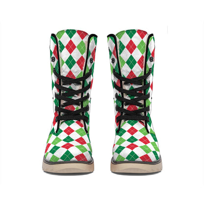 Merry Christmas Argyle Pattern Print Winter Boots
