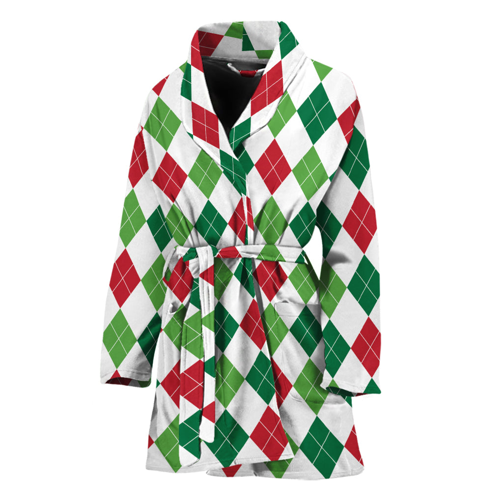Merry Christmas Argyle Pattern Print Women's Bathrobe