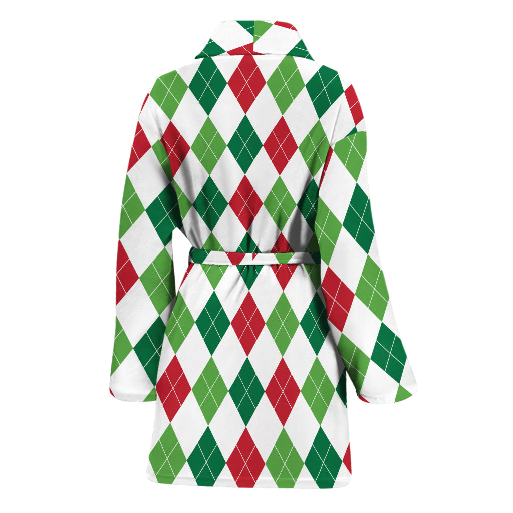 Merry Christmas Argyle Pattern Print Women's Bathrobe