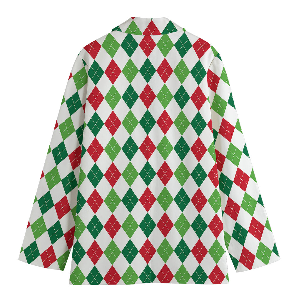 Merry Christmas Argyle Pattern Print Women's Blazer
