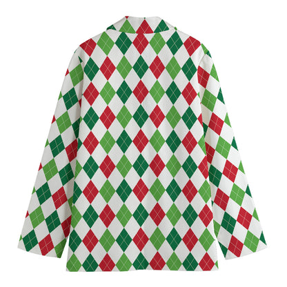 Merry Christmas Argyle Pattern Print Women's Blazer