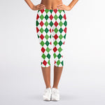 Merry Christmas Argyle Pattern Print Women's Capri Leggings