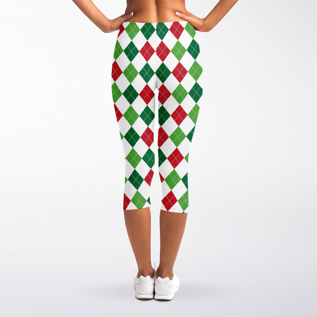 Merry Christmas Argyle Pattern Print Women's Capri Leggings