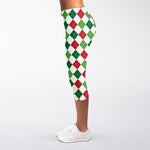 Merry Christmas Argyle Pattern Print Women's Capri Leggings