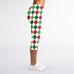 Merry Christmas Argyle Pattern Print Women's Capri Leggings