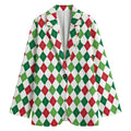 Merry Christmas Argyle Pattern Print Women's Cotton Blazer
