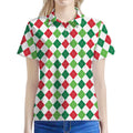 Merry Christmas Argyle Pattern Print Women's Polo Shirt