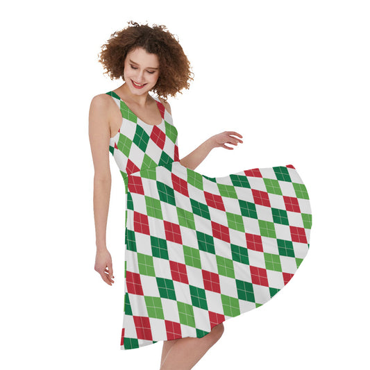 Merry Christmas Argyle Pattern Print Women's Sleeveless Dress