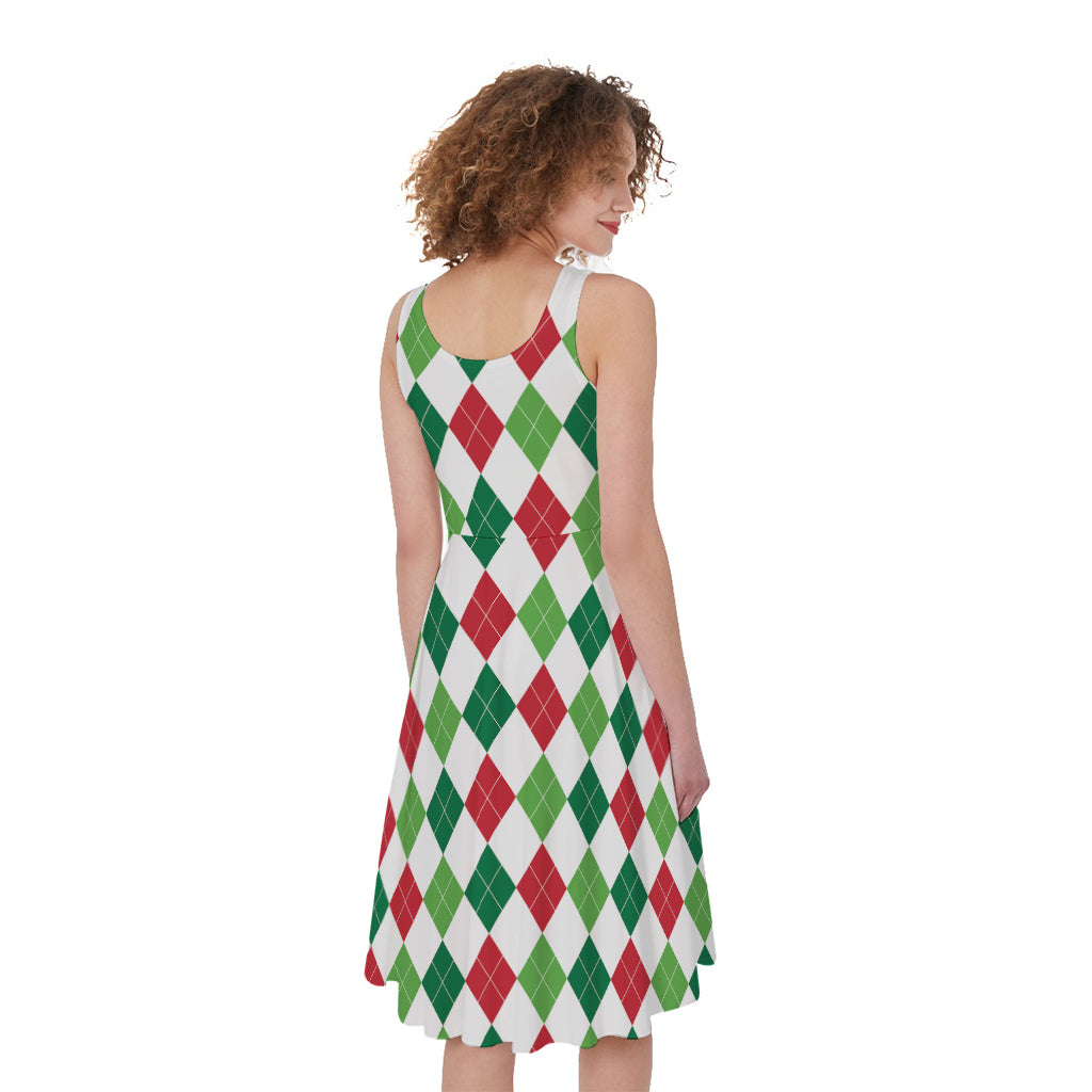 Merry Christmas Argyle Pattern Print Women's Sleeveless Dress
