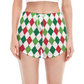 Merry Christmas Argyle Pattern Print Women's Split Running Shorts