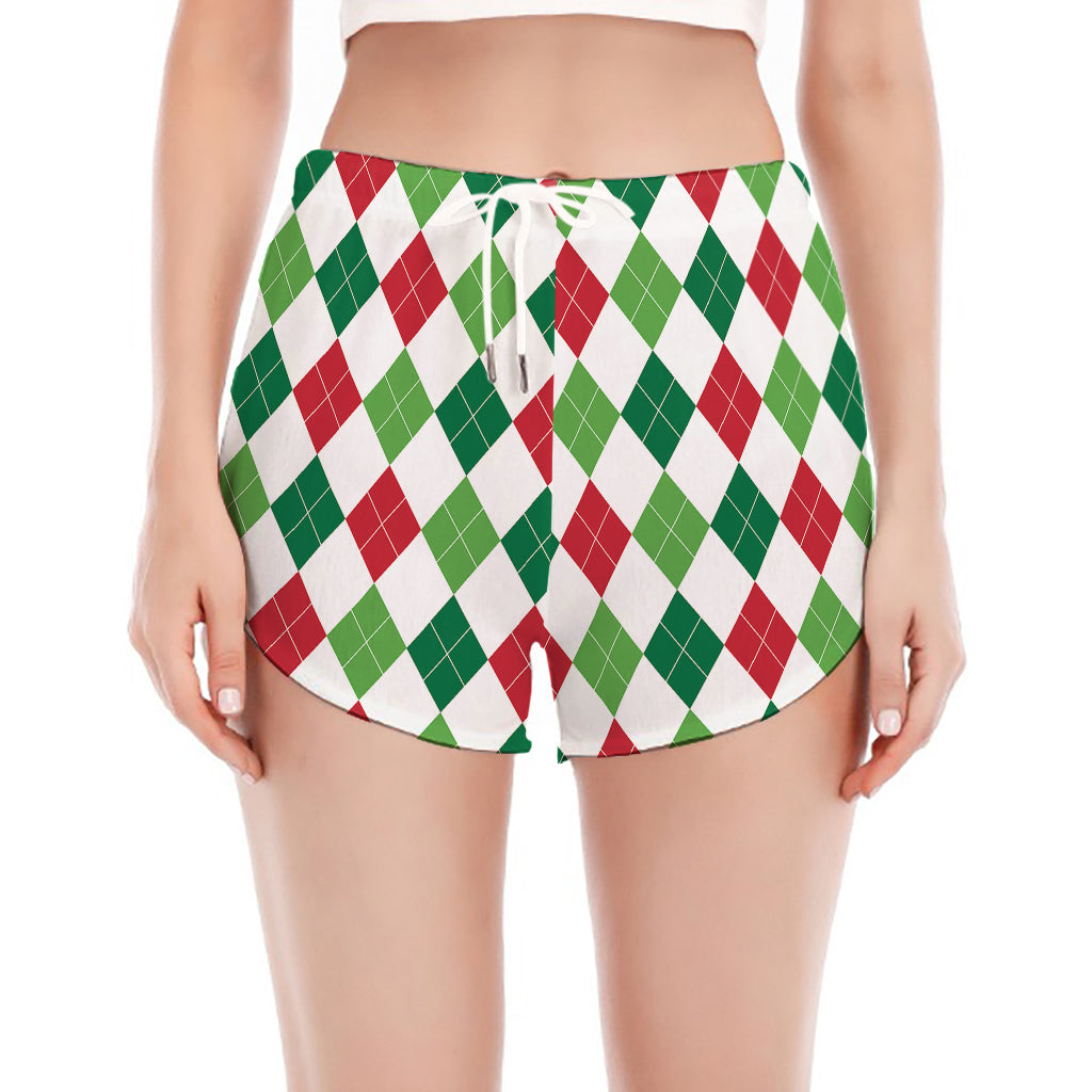 Merry Christmas Argyle Pattern Print Women's Split Running Shorts