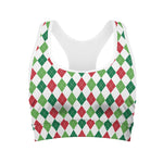Merry Christmas Argyle Pattern Print Women's Sports Bra