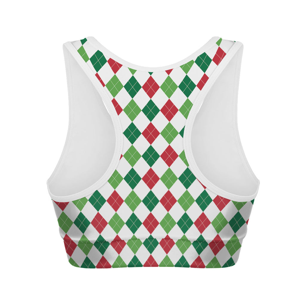 Merry Christmas Argyle Pattern Print Women's Sports Bra