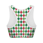 Merry Christmas Argyle Pattern Print Women's Sports Bra