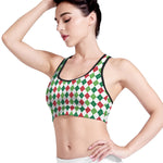 Merry Christmas Argyle Pattern Print Women's Sports Bra