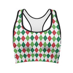 Merry Christmas Argyle Pattern Print Women's Sports Bra