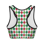 Merry Christmas Argyle Pattern Print Women's Sports Bra