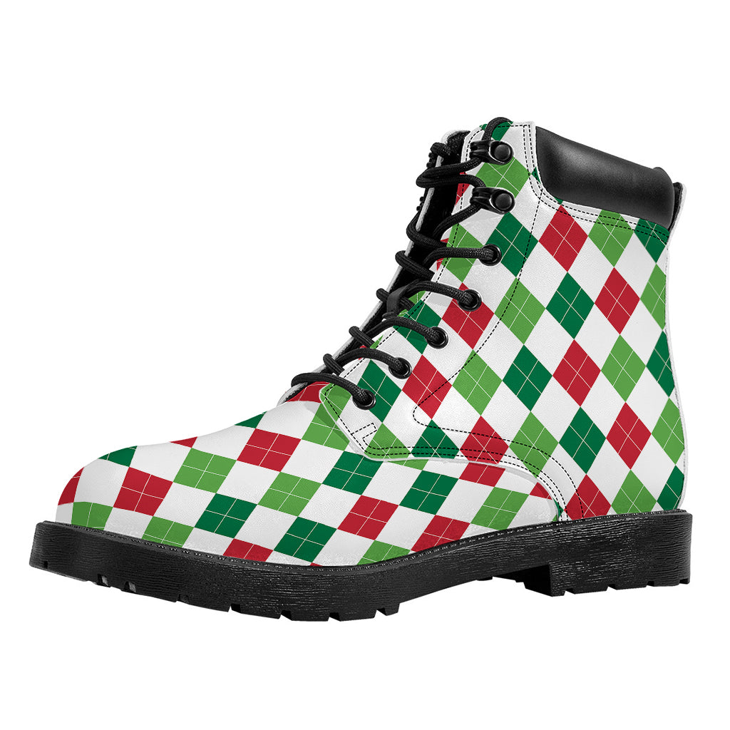 Merry Christmas Argyle Pattern Print Work Boots