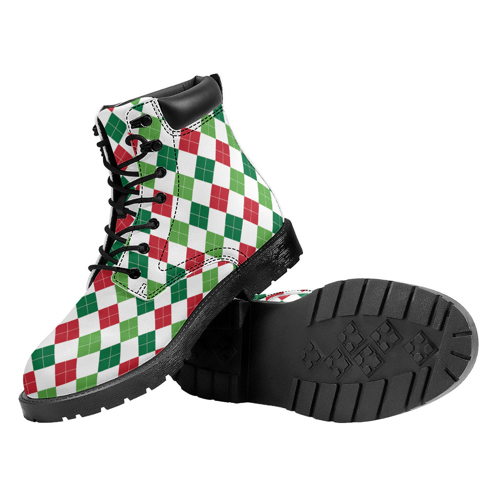 Merry Christmas Argyle Pattern Print Work Boots