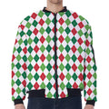 Merry Christmas Argyle Pattern Print Zip Sleeve Bomber Jacket
