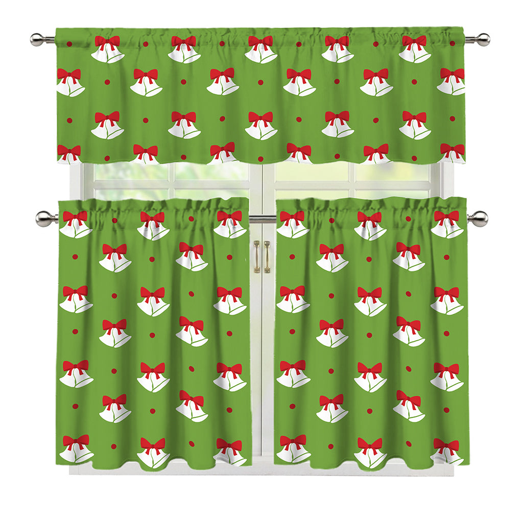 Merry Christmas Bells Pattern Print 3 Piece Kitchen Curtains