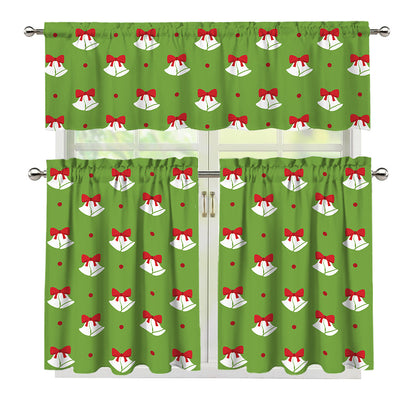Merry Christmas Bells Pattern Print 3 Piece Kitchen Curtains