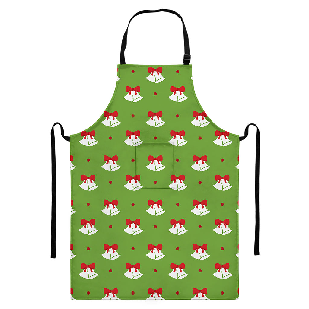 Merry Christmas Bells Pattern Print Bib Apron With Pocket