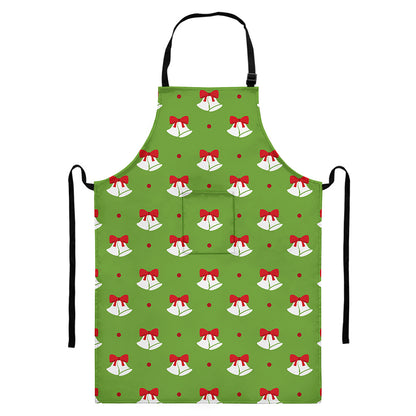 Merry Christmas Bells Pattern Print Bib Apron With Pocket