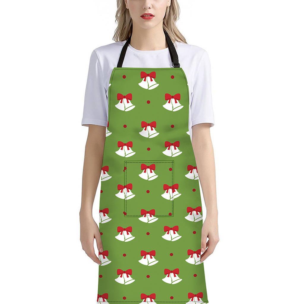 Merry Christmas Bells Pattern Print Bib Apron With Pocket
