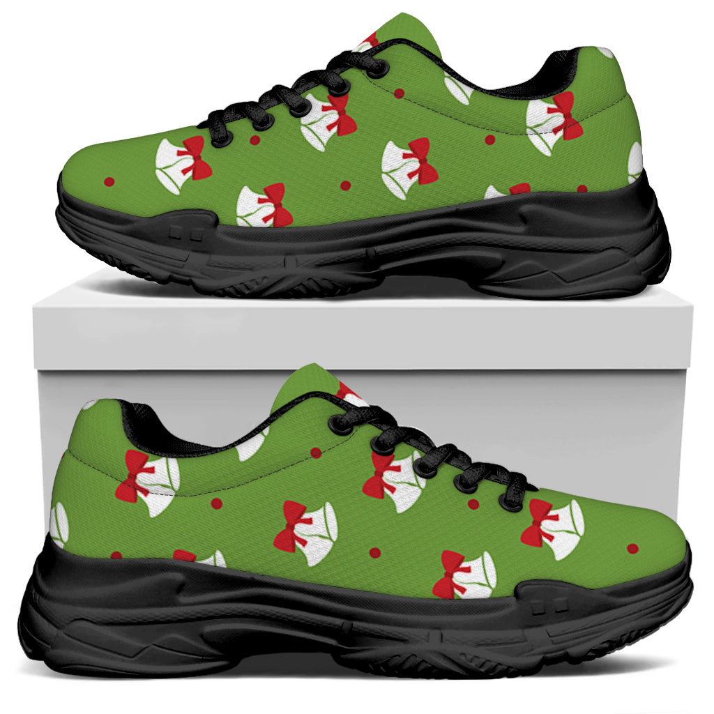 Merry Christmas Bells Pattern Print Black Chunky Shoes
