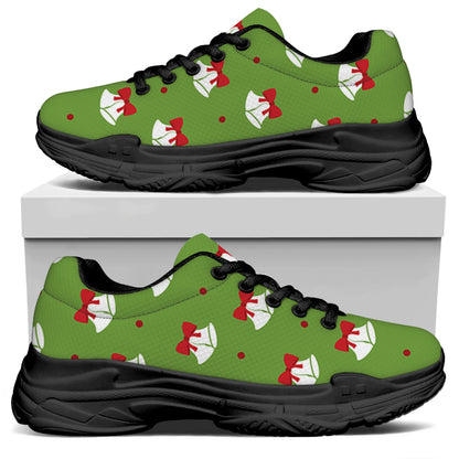 Merry Christmas Bells Pattern Print Black Chunky Shoes