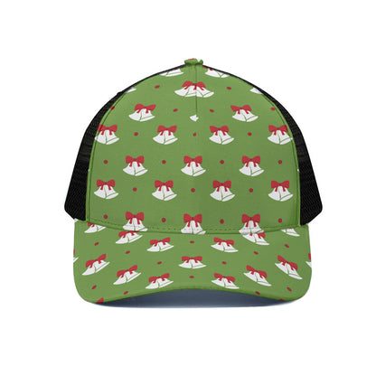 Merry Christmas Bells Pattern Print Black Mesh Trucker Cap